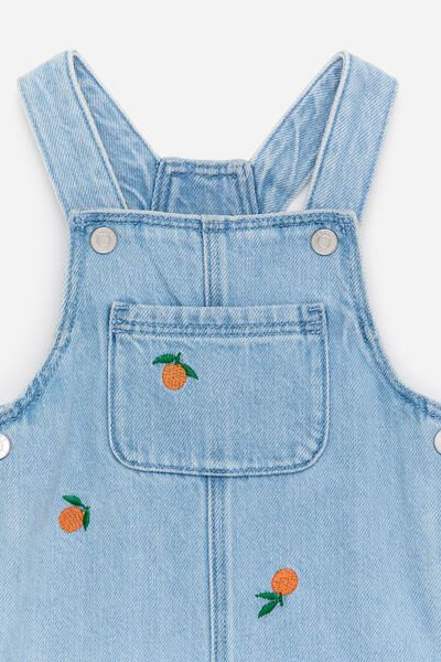 Embroidered Denim Dungaree Shorts – Blue/Oranges – ARKET DK