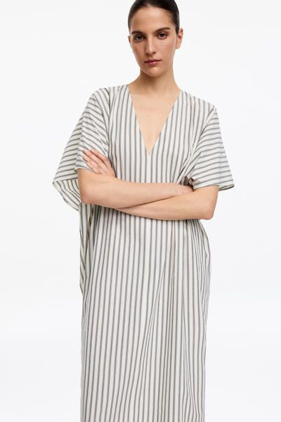 arket striped jersey dress ARKET pure cotton shirt dress in brown stripe