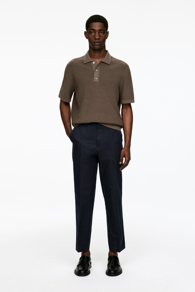 Acht Light Blue Washed Cotton Folded Hem Denim Trouser