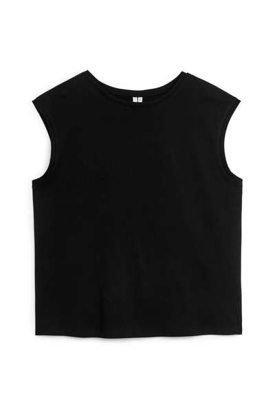 DESIGN - T-shirt senza maniche stretta in vita color latticello