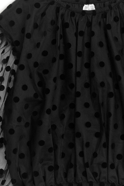 akki アキキ　tulle flower blouse/black Anne Klein 3/4 Sleeve Floral Applique Blouse With Fabric Mix