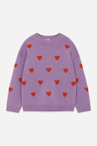 Wool Jumper – Lilac/Red Hearts – Children – ARKET WW
