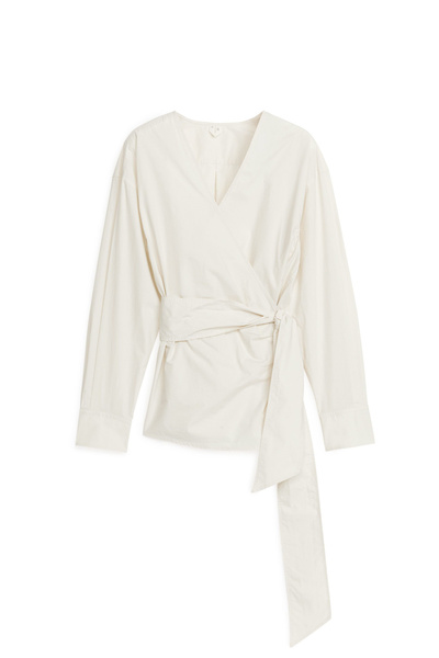 Wrap Frill Blouse White Patterned