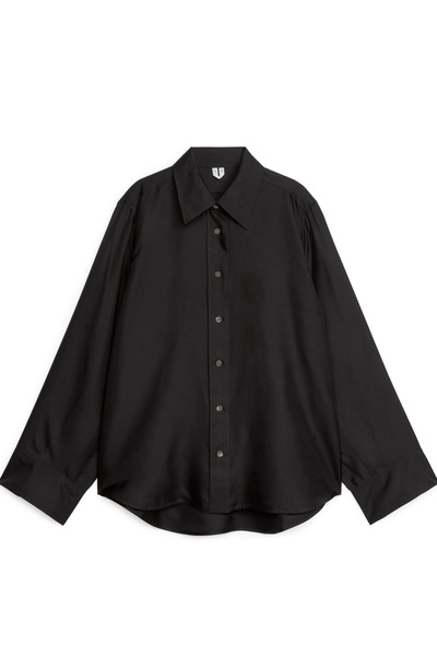 Fitted Silk Shirt Black