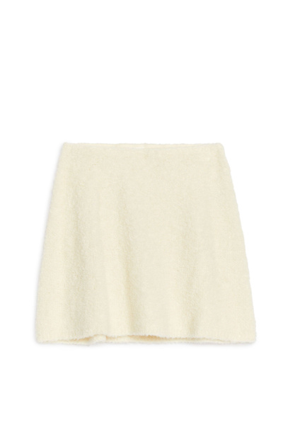 Women's Pleated Off White Knit Mini Skirt