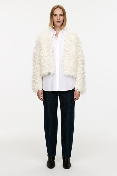 NWT Gymboree Girls' Faux-Fur Ivory Zip Front Cardigan, Size S 5-6