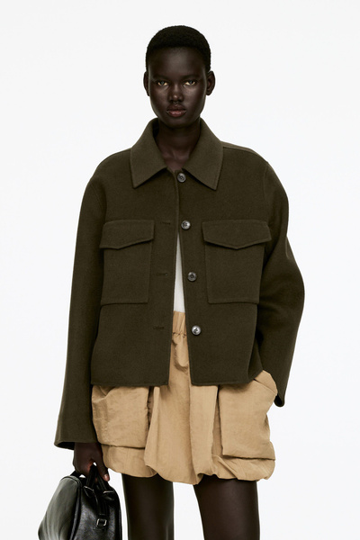 Surchemise en laine double face – Vert kaki foncé – ARKET FR