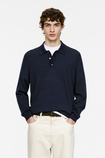 Merino Polo Jumper - Dusty Blue - ARKET