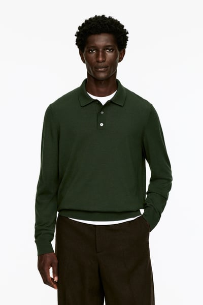 Polo en laine mérinos – Vert foncé – Homme – ARKET FR