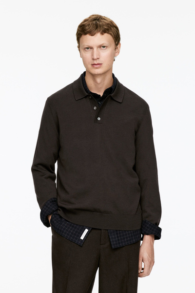 Merino Polo Jumper – Dark Brown – Men – ARKET GB