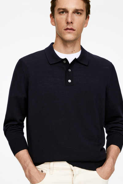 トップス ARKET Merino Polo Jumper Merino Polo Jumper – Dark Blue – Men – ARKET WW