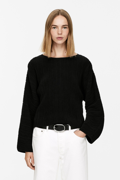 Made It Ribbed Knit Top Stripe Black