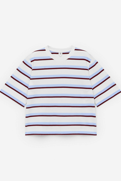 ALBA Boxy T-Shirt – White/Blue/Dark Red – Women – ARKET NL