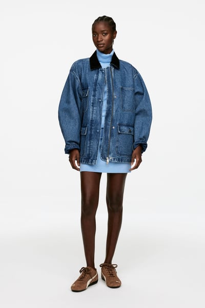 Veste en jean col velours – Bleu – Femme – ARKET FR