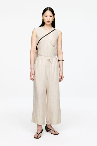 LINEN CUT-OUT CARGO TROUSER - BEIGE