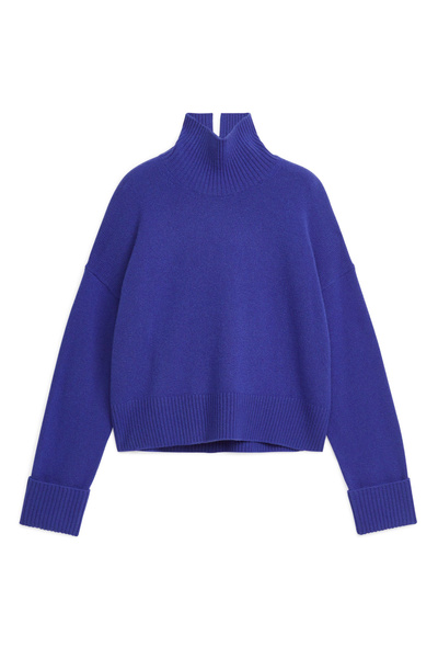 High-Neck Wool Jumper – Dark Blue – Women – ARKET DK