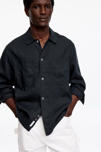 Relaxed Linen Shirt – Dark Blue – Men – ARKET GB