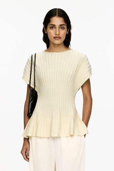 Haut péplum en maille fine – Blanc cassé – Femme – ARKET FR