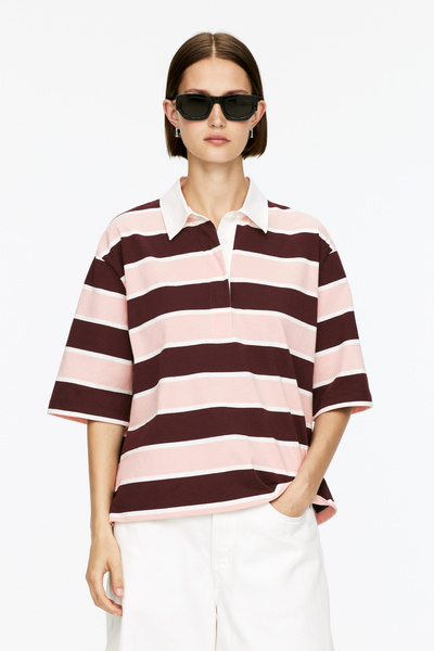 Polo à manches courtes – Rouge foncé/Rose – Femme – ARKET FR