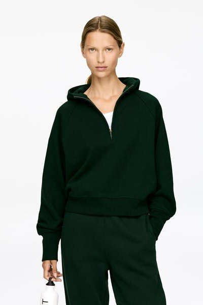 Half-Zip Hooded Sweatshirt – Dark Green – Women – ARKET GB