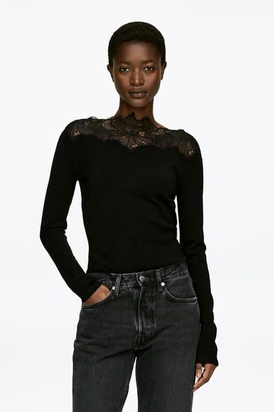 Haut en maille et dentelle – Noir – Femme – ARKET FR