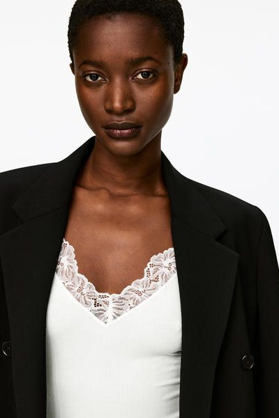 Lace-Detail Strap Top – Black – Women – ARKET GB