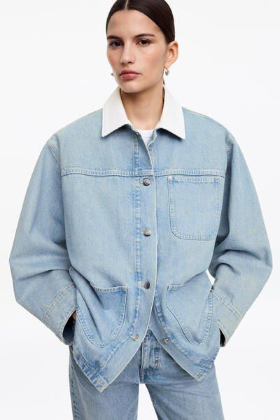 Corduroy-Collar Denim Jacket – Blue – Women – ARKET NO